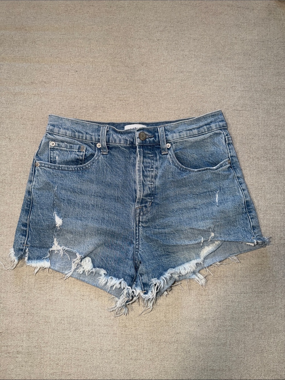 pistola Distressed High-Rise Denim Shorts - Light Blue